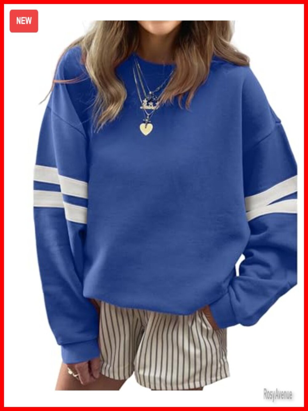 Womens Oversized Striped Sweatshirt Crewneck Pullover Varsity Top